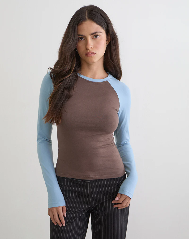 Balqis Long Sleeve Top in Coffee Quartz Nantucket Blue Combinaton - Image 4