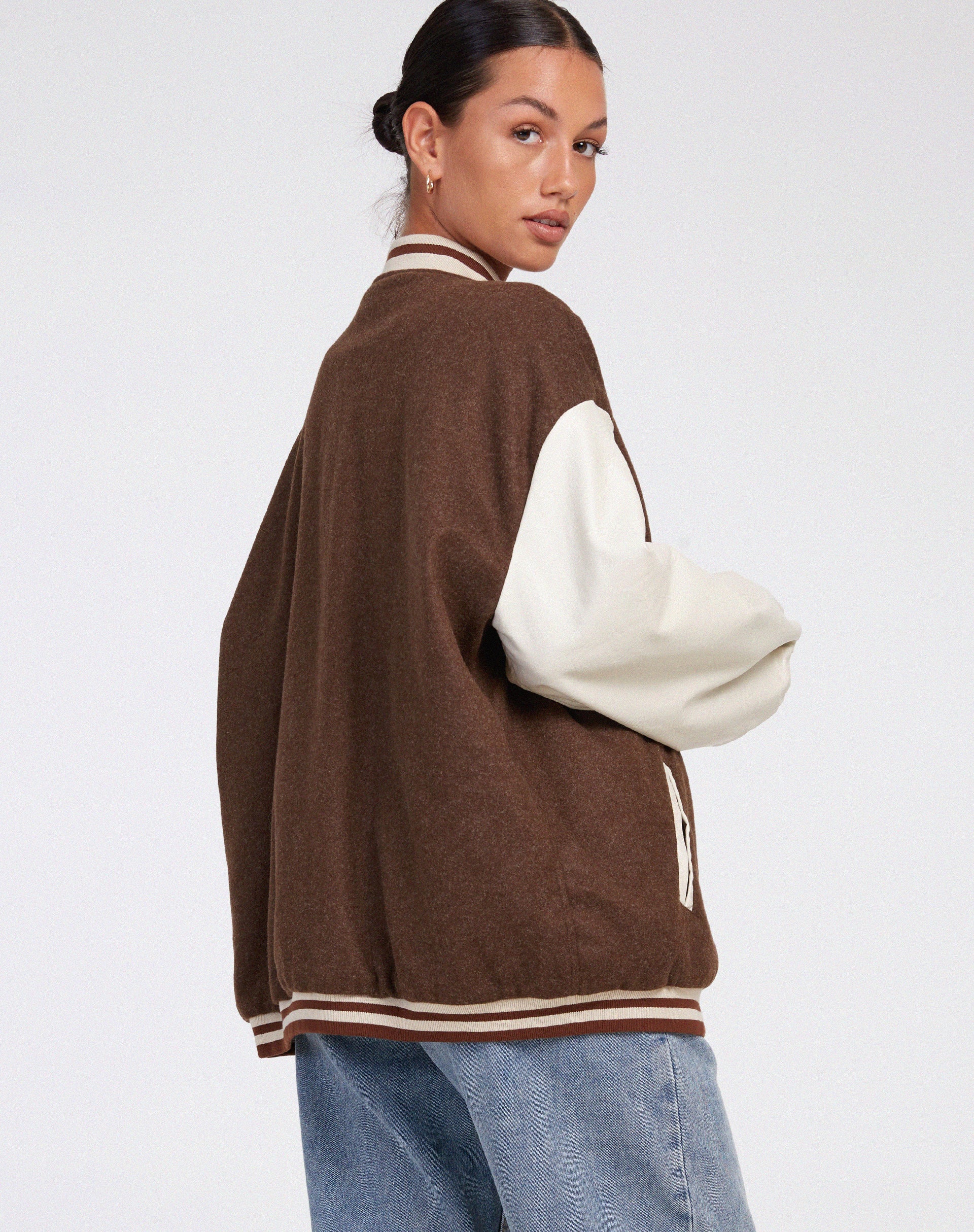 Bama Varsity Jacket in Brown Beige - Image 3