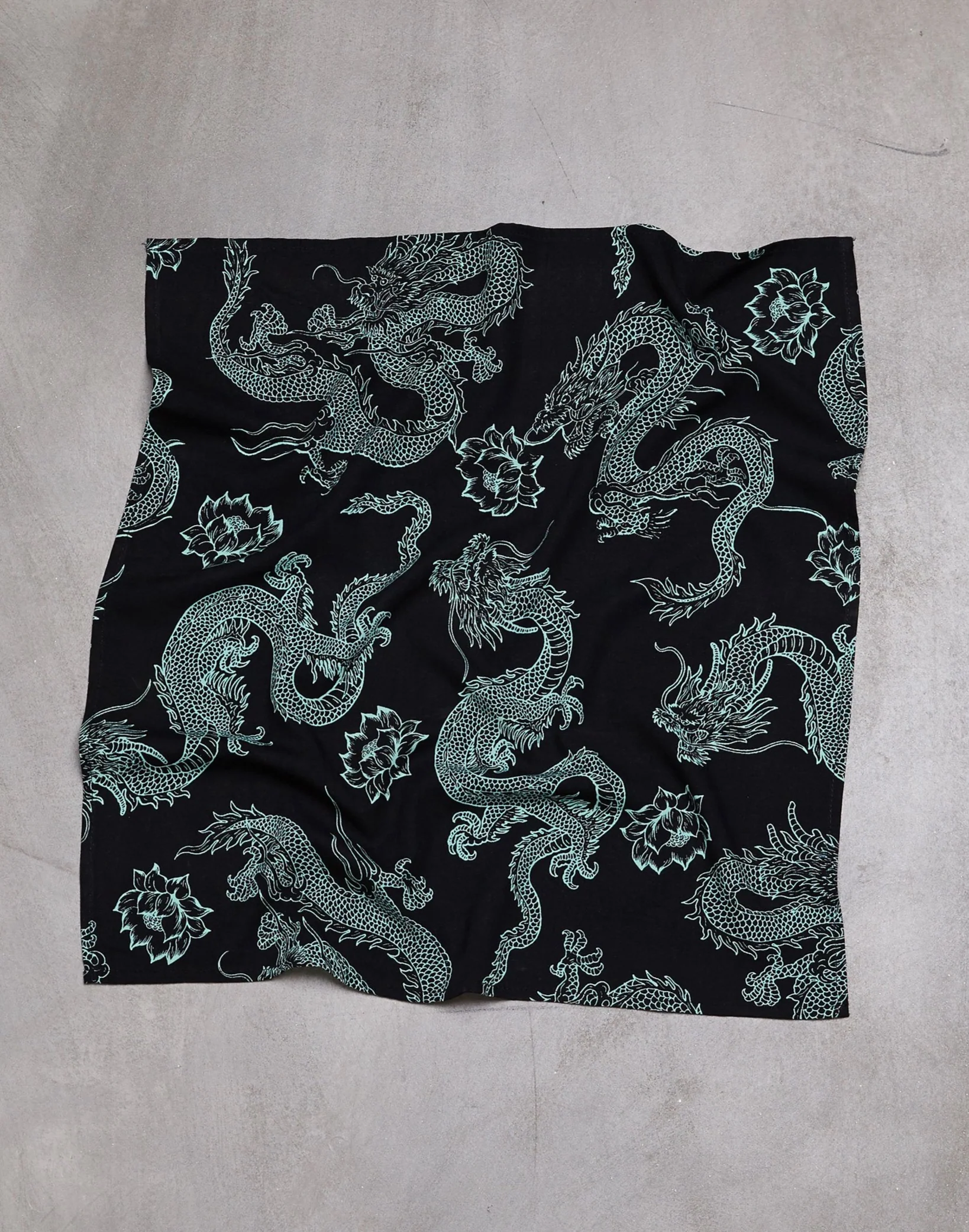 Bandana in Dragon Flower Black and Mint - Image 2