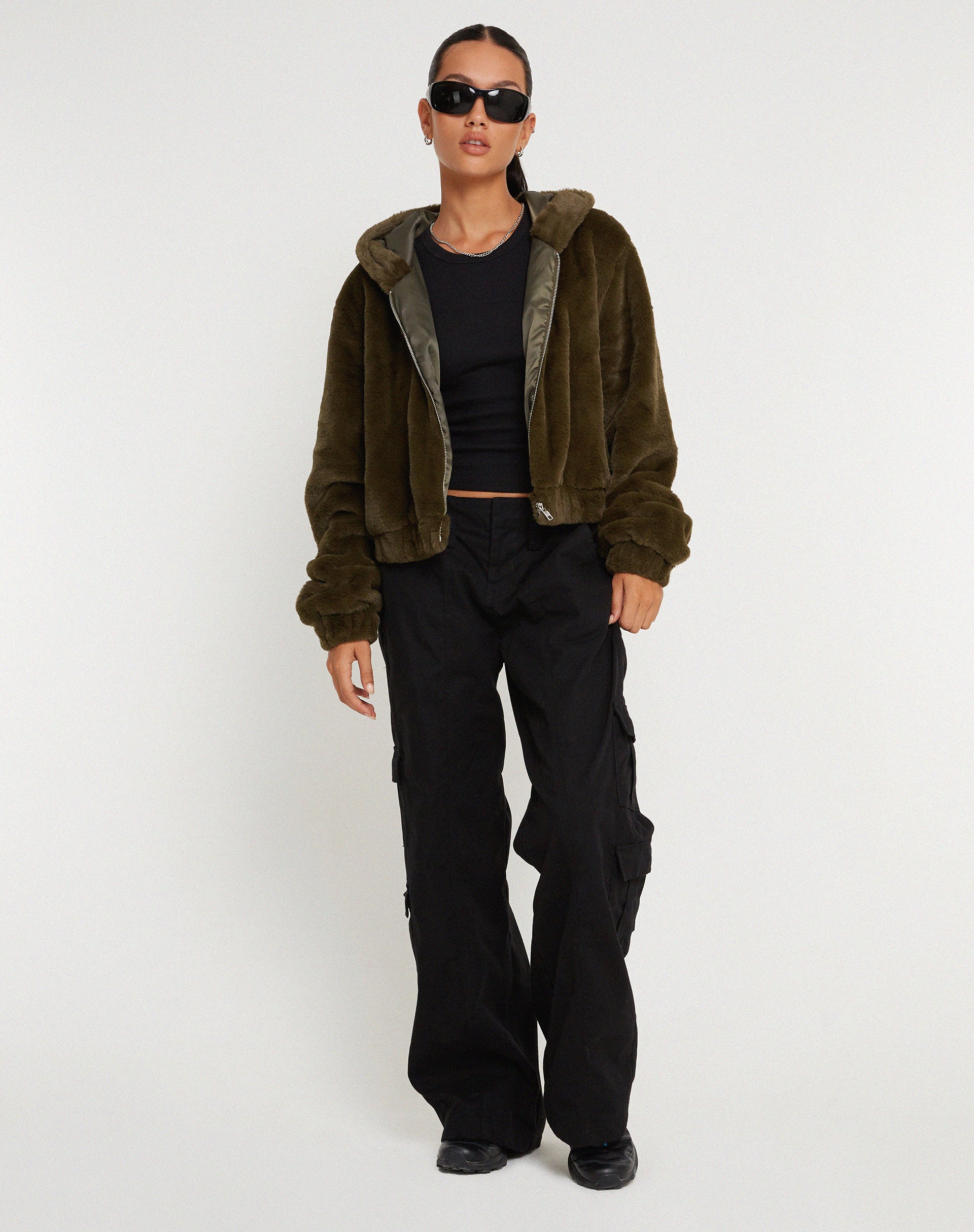 Banowa Zip Up Jacket in Olive - Image 3