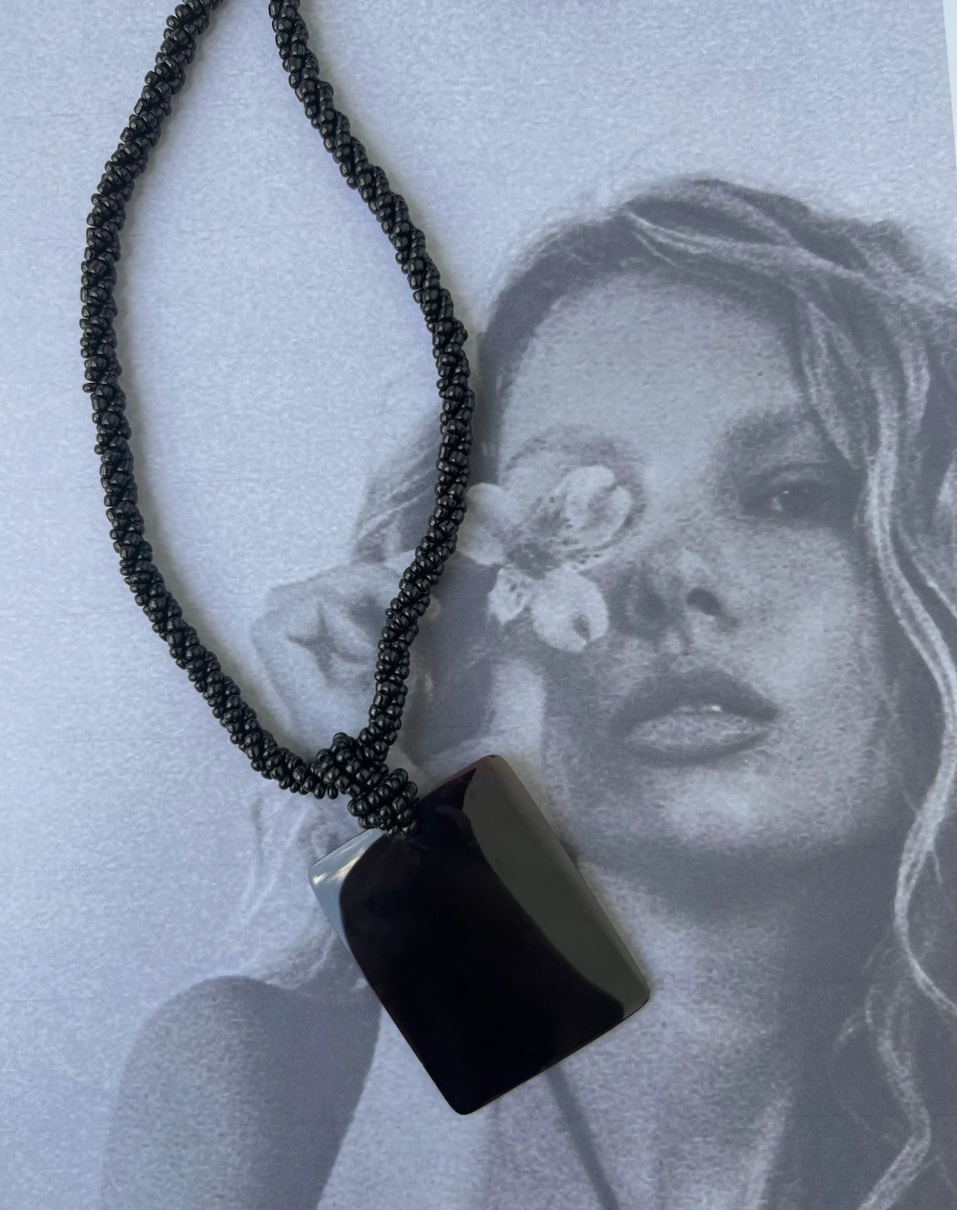Bara Necklace with Black Rectangle Pendant - Image 3
