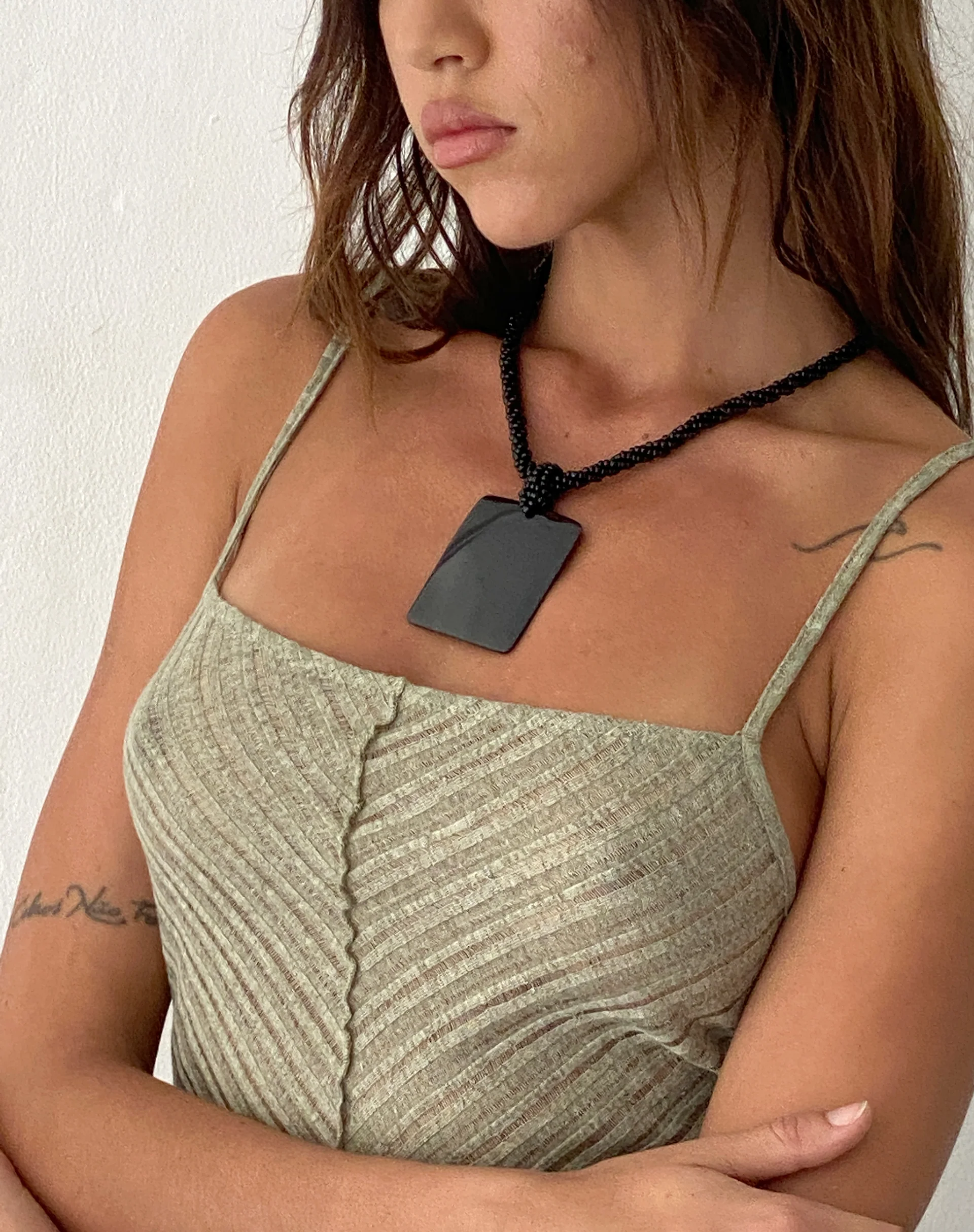 Bara Necklace with Black Rectangle Pendant - Image 4