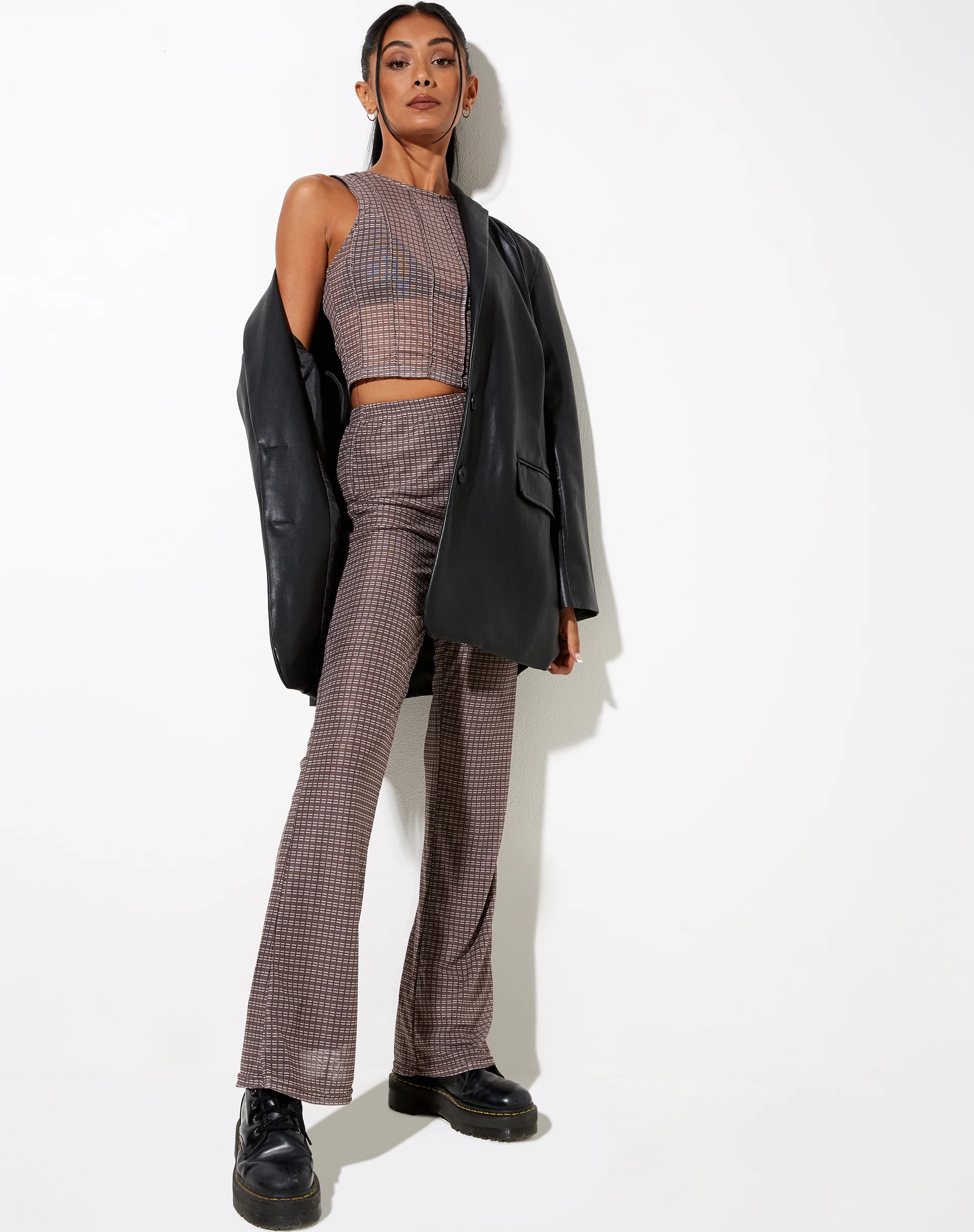 Barika Top in Mini Check Chocolate - Image 5