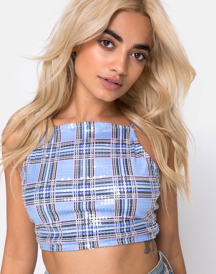 Barilla Crop Top in 90's Check with Clear Sequin - Image 2