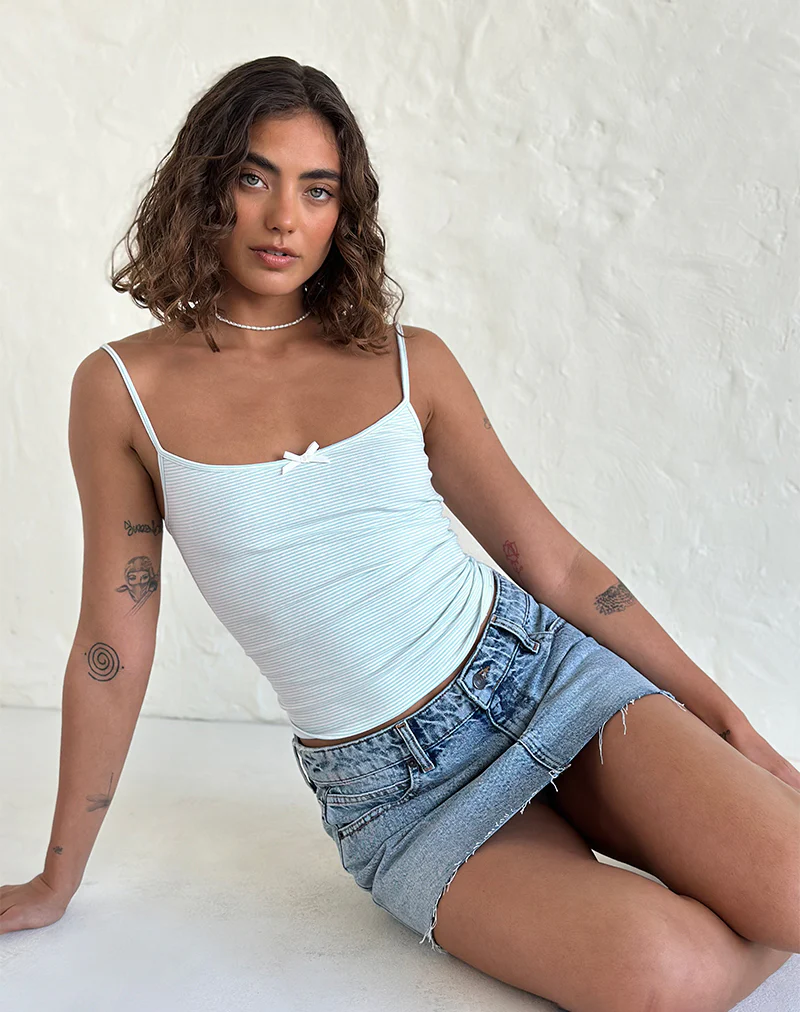 Barlyn Cami Top in Blue and White Stripe - Image 2