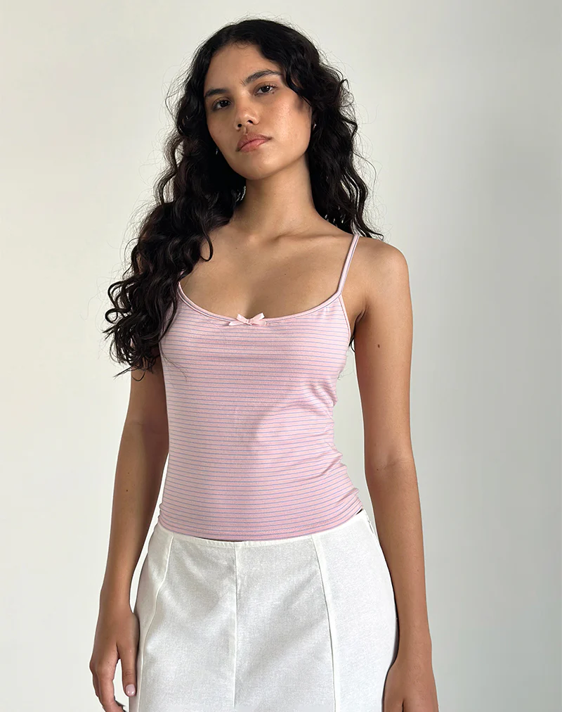 Barlyn Cami Top in Pink and Blue Stripe - Image 2