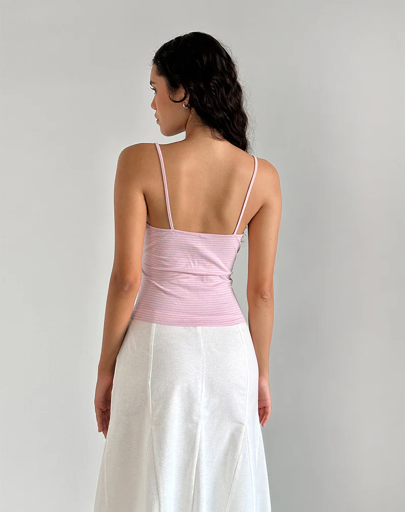 Barlyn Cami Top in Pink and Blue Stripe - Image 4