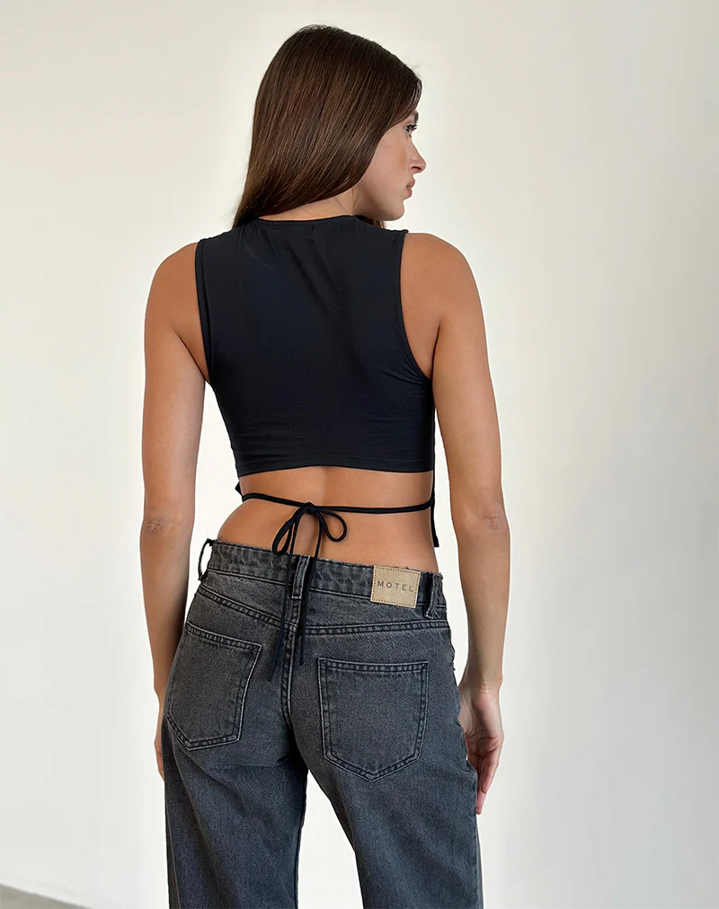 Baruna Tie Back Top in Black - Image 2