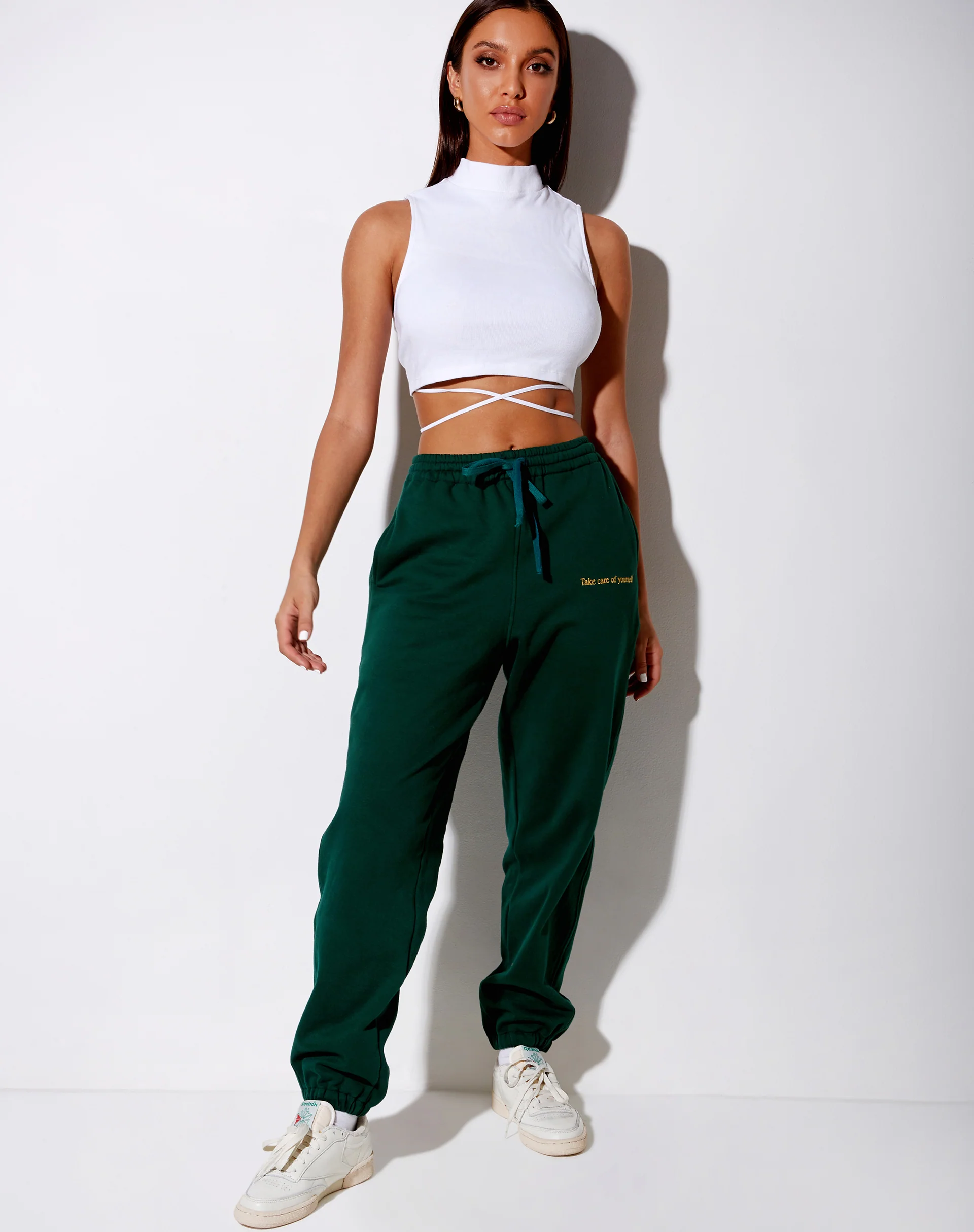 Basta Jogger in Bottle Green with 'Take Care Of Yourself' Embro - Image 3
