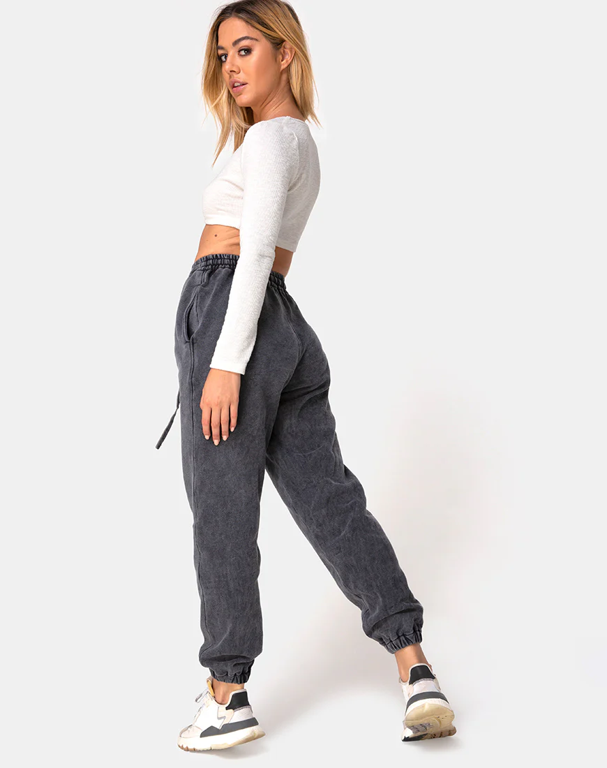 Basta Jogger in Acid Washed Black with 'Angel' Embro - Image 4