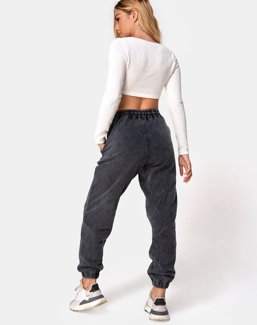 Basta Jogger in Acid Washed Black with 'Angel' Embro - Image 5