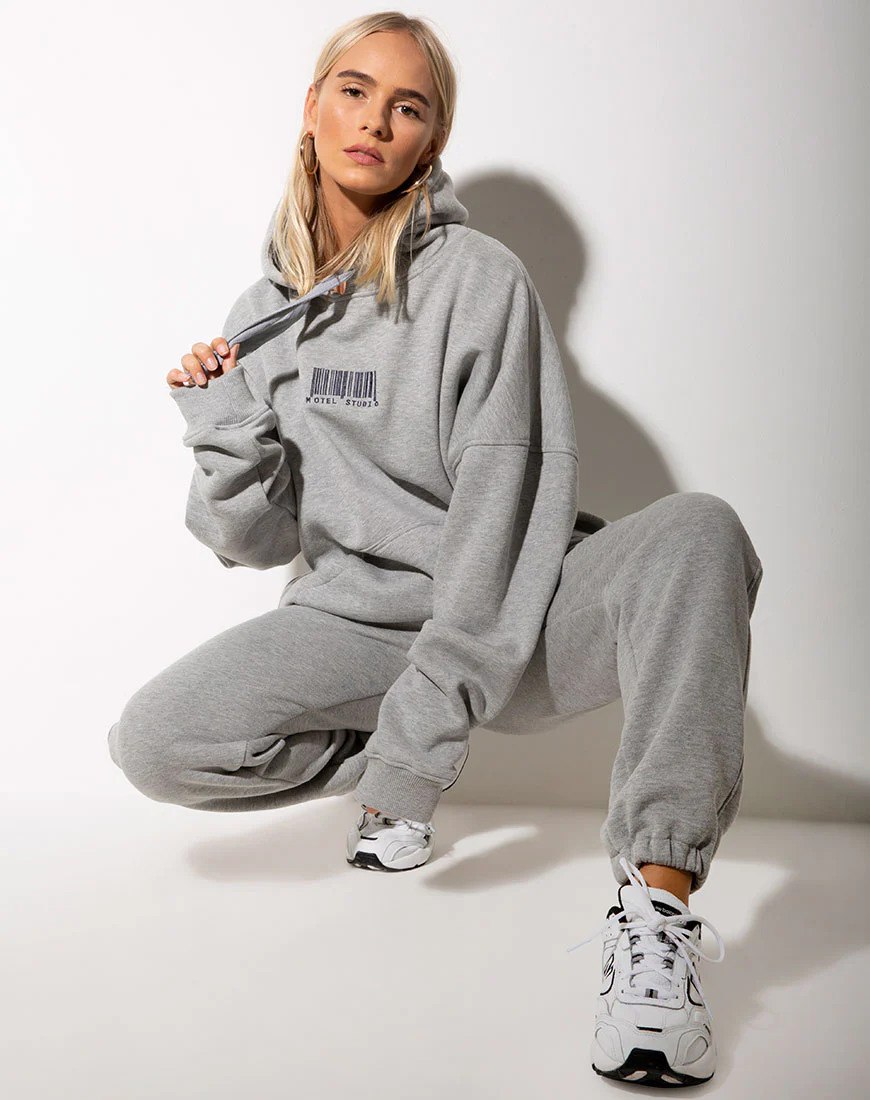 Basta Jogger in Grey Marl with 'Motel' Barcode Embro - Image 4