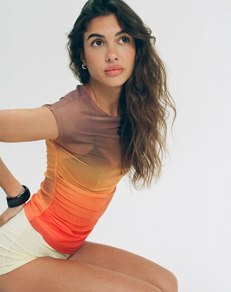 Bastille Top in Mesh Printed Orange Sunset - Image 2