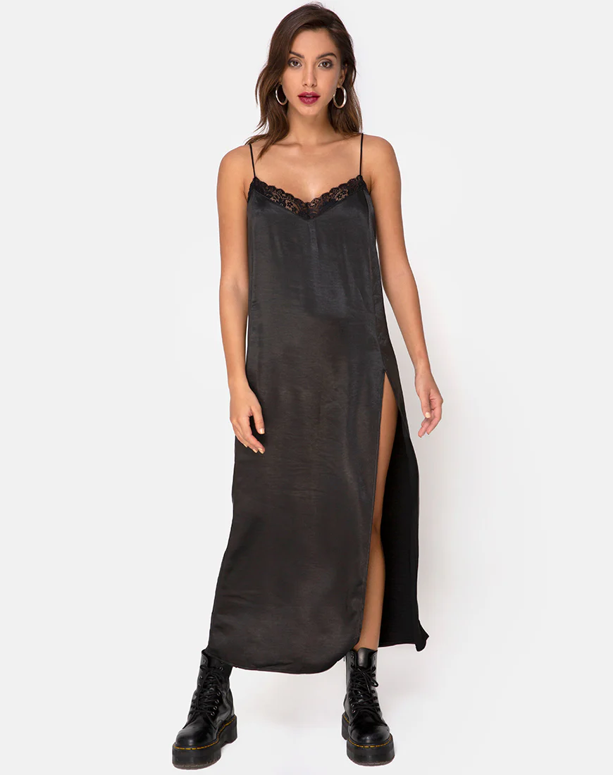 Batilia Maxi Dress in Satin Black - Image 4