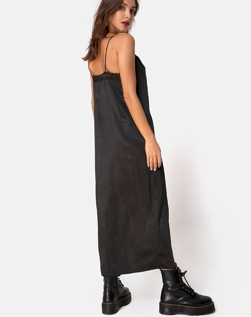 Batilia Maxi Dress in Satin Black - Image 5