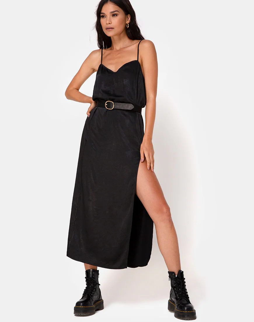 Batis Maxi Dress in Satin Black - Image 3