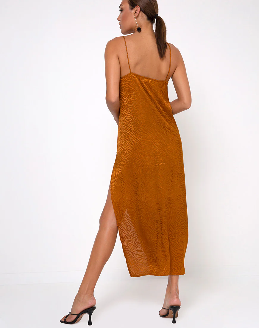 Batis Maxi Dress in Satin Zebra Golden Coral - Image 2