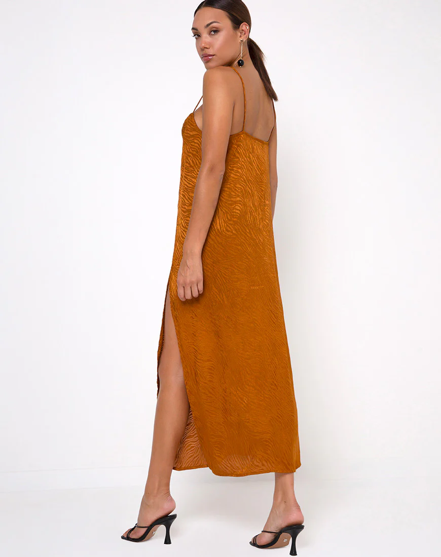 Batis Maxi Dress in Satin Zebra Golden Coral - Image 4
