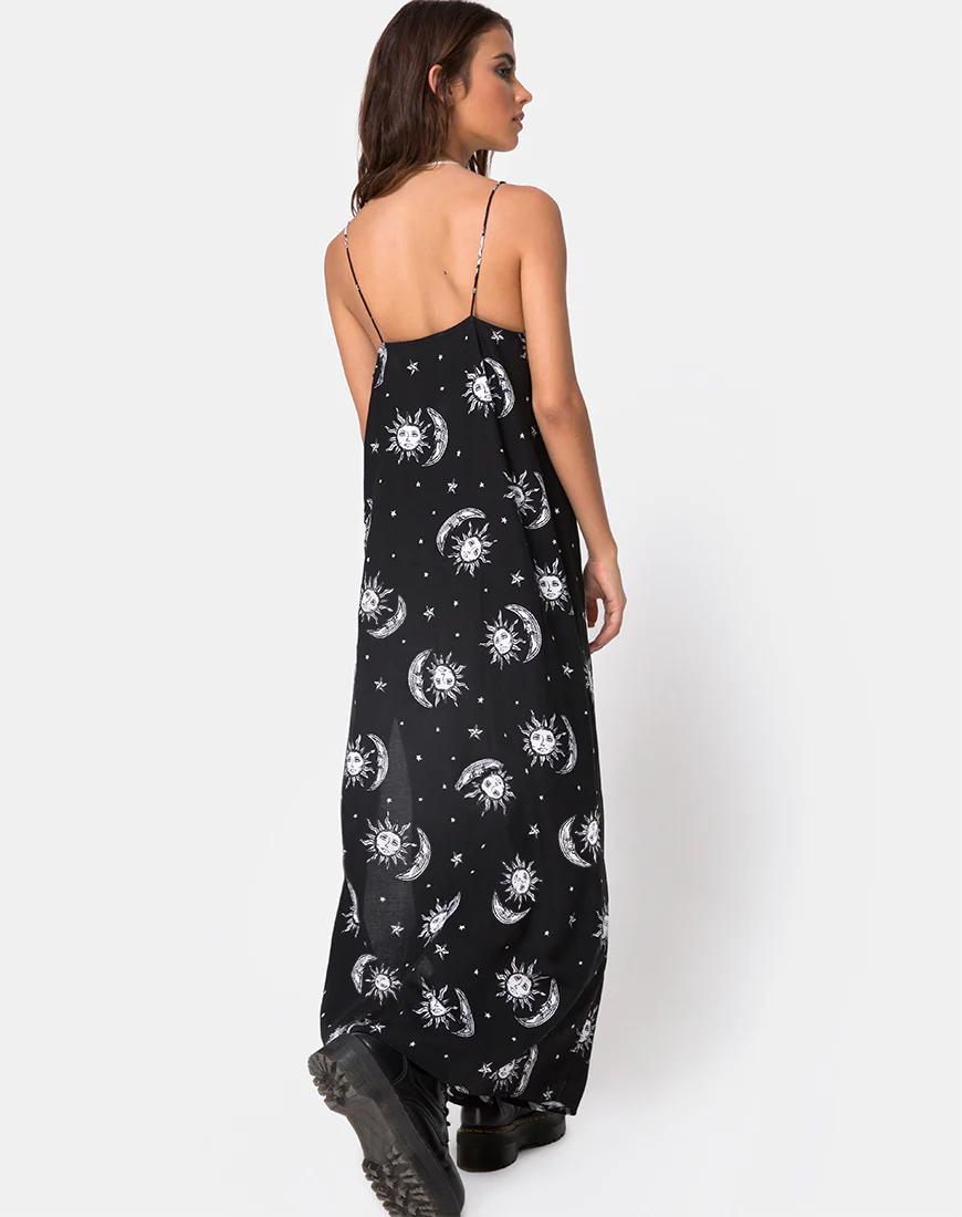 Batis Maxi Dress in Sun Moon Stars BW - Image 4