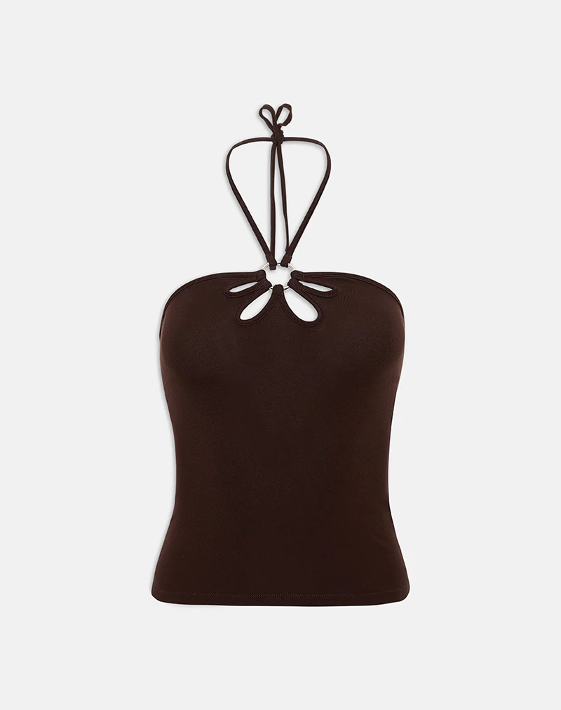 Baya Halterneck Top with Flower Ring in Bitter Chocolate - Image 5