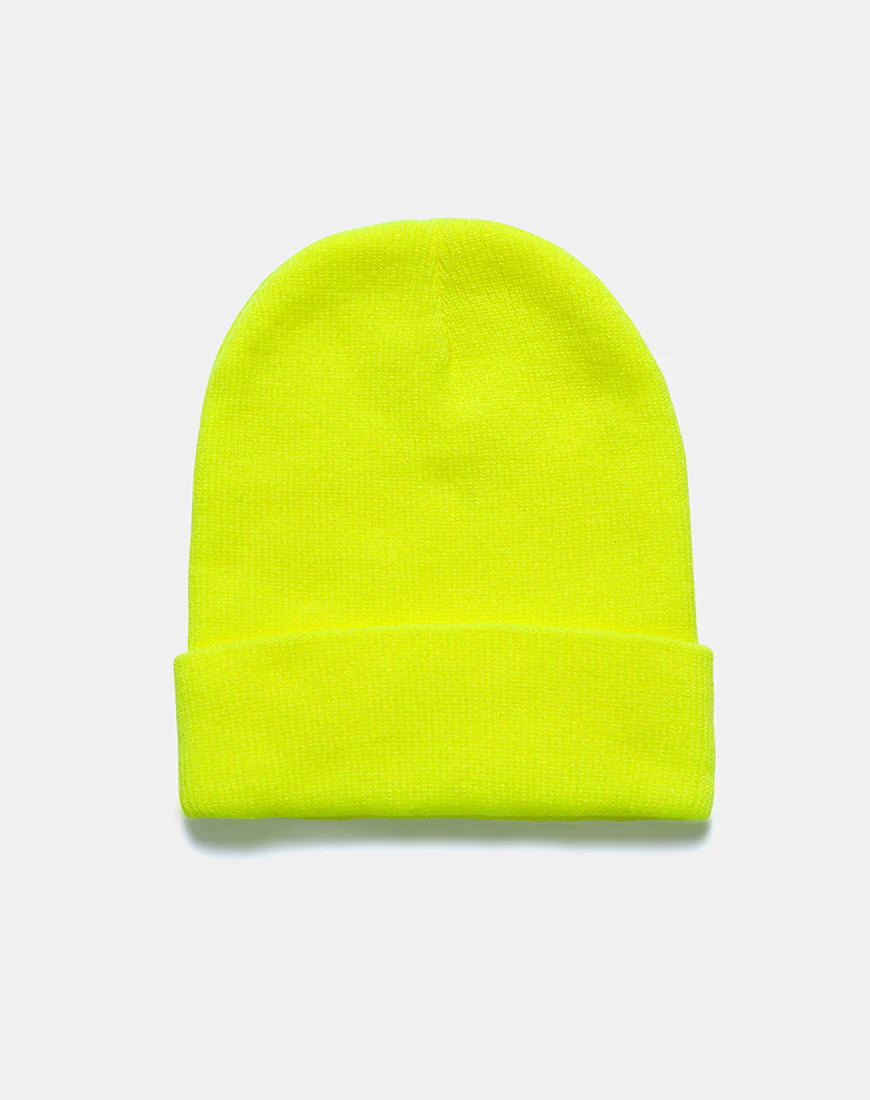 Beanie Hat in Highlighter Yellow - Image 4