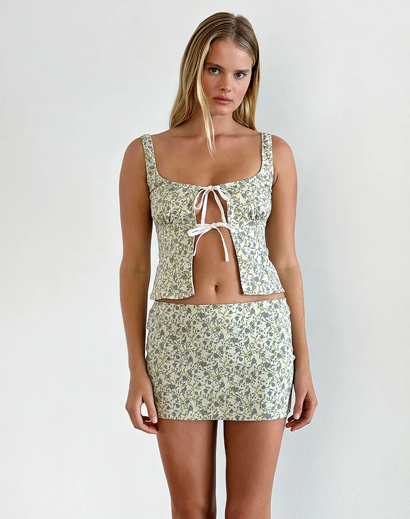 Bebeka Micro Skirt in Pretty Floral Light Sage - Image 5