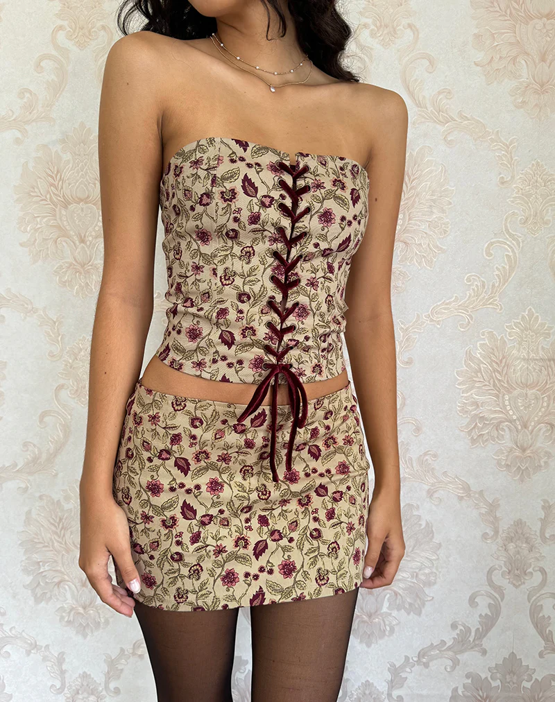 Bebeka Micro Mini Skirt in Botanical Taupe - Image 3
