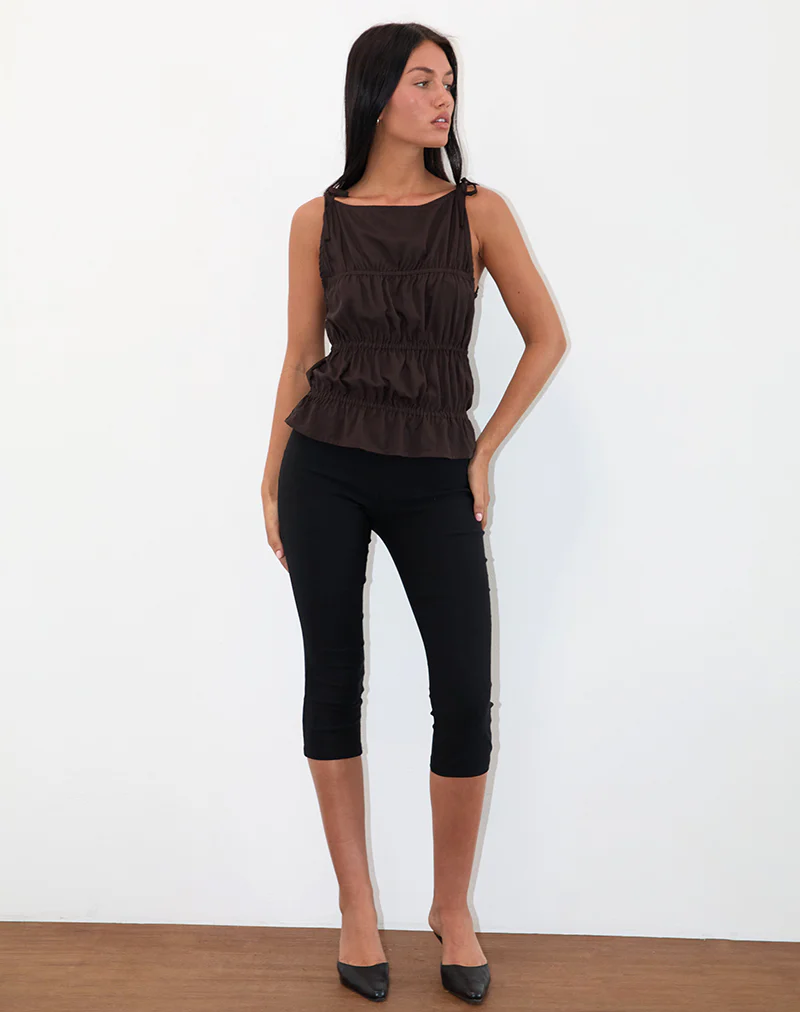 Beck Ruched Tie Strap Top in Bitter Chocolate - Image 2