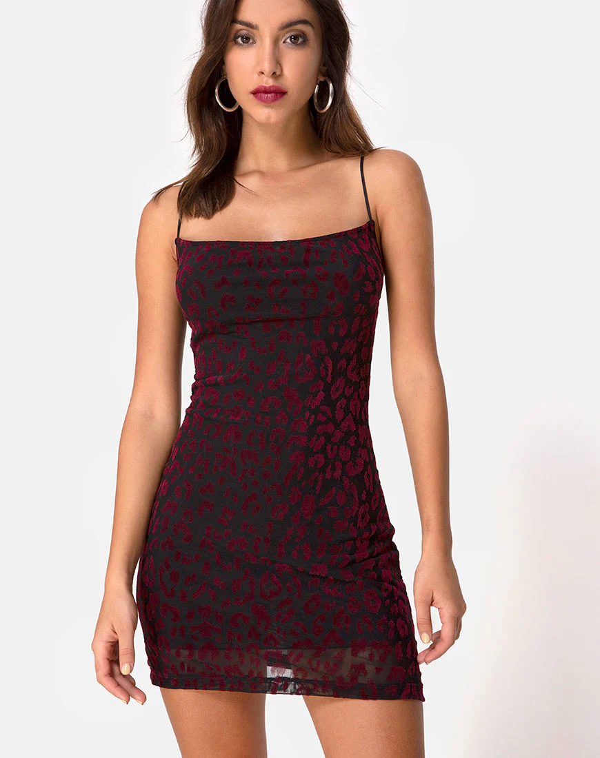 Becky Dress in Red Leopard Net - Image 2