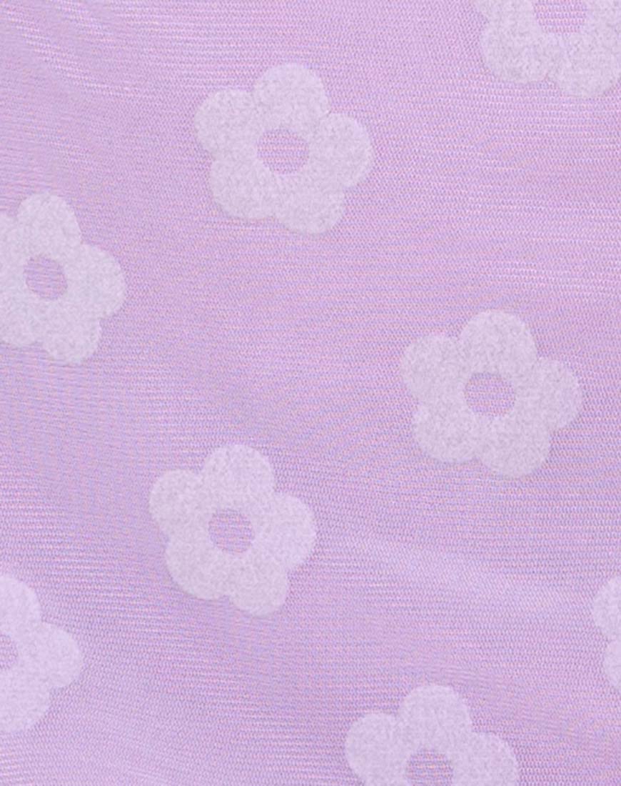 Becky Bodycon Dress in Lilac Mesh Daisy White Flock - Image 8