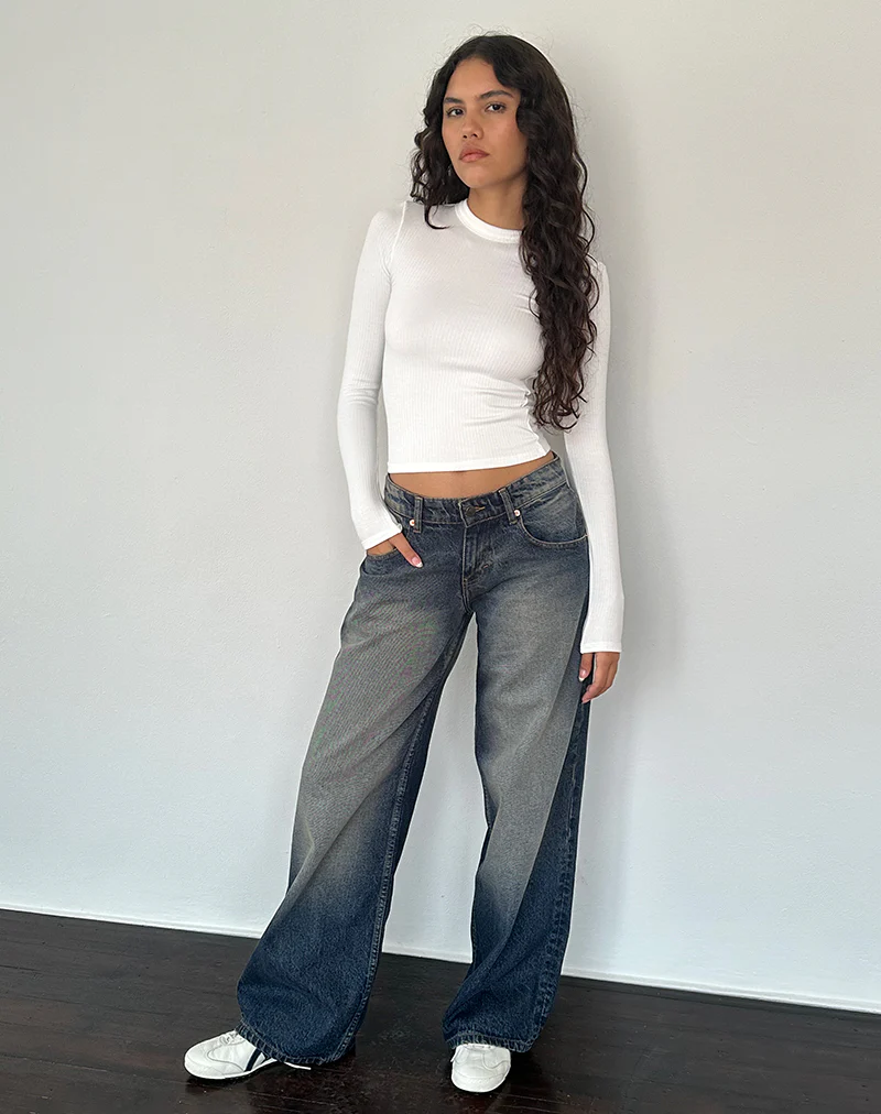 Beech Ribbed Long Sleeve Top in Off White - Image 3