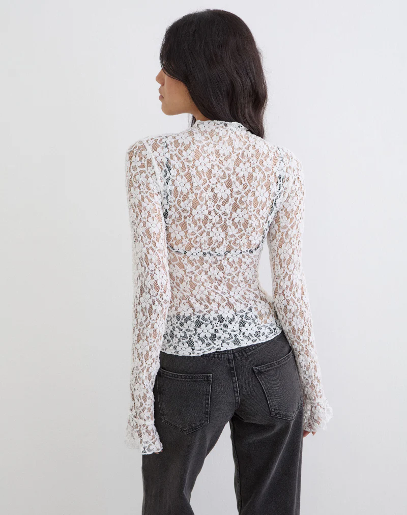 Beerus Long Sleeve Mock Neck Top in Lace Ivory - Image 4