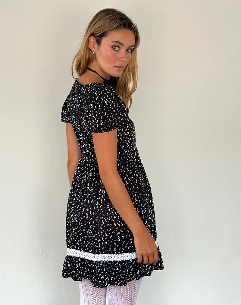 Beling Mini Tea Dress in Black Ditsy Romance - Image 4