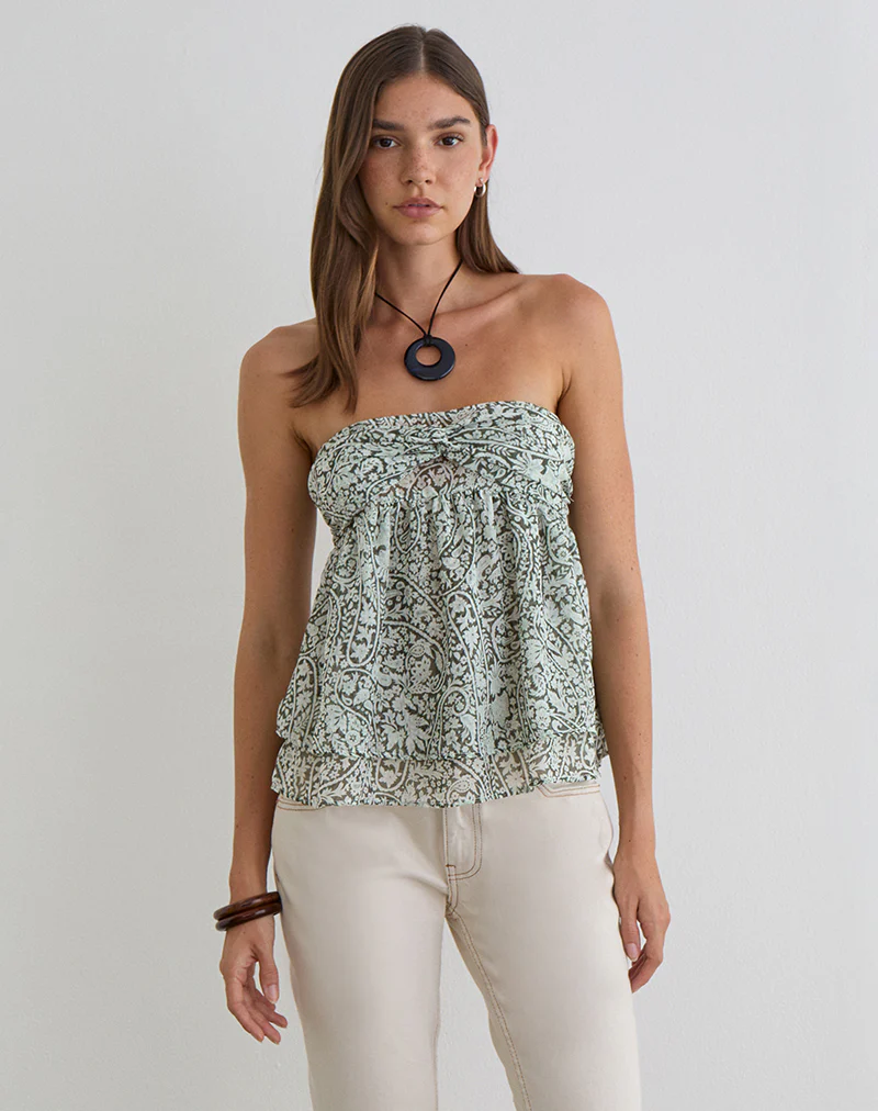 Belira Bandeau Top in Bloom Paisley Pale Blue - Image 3