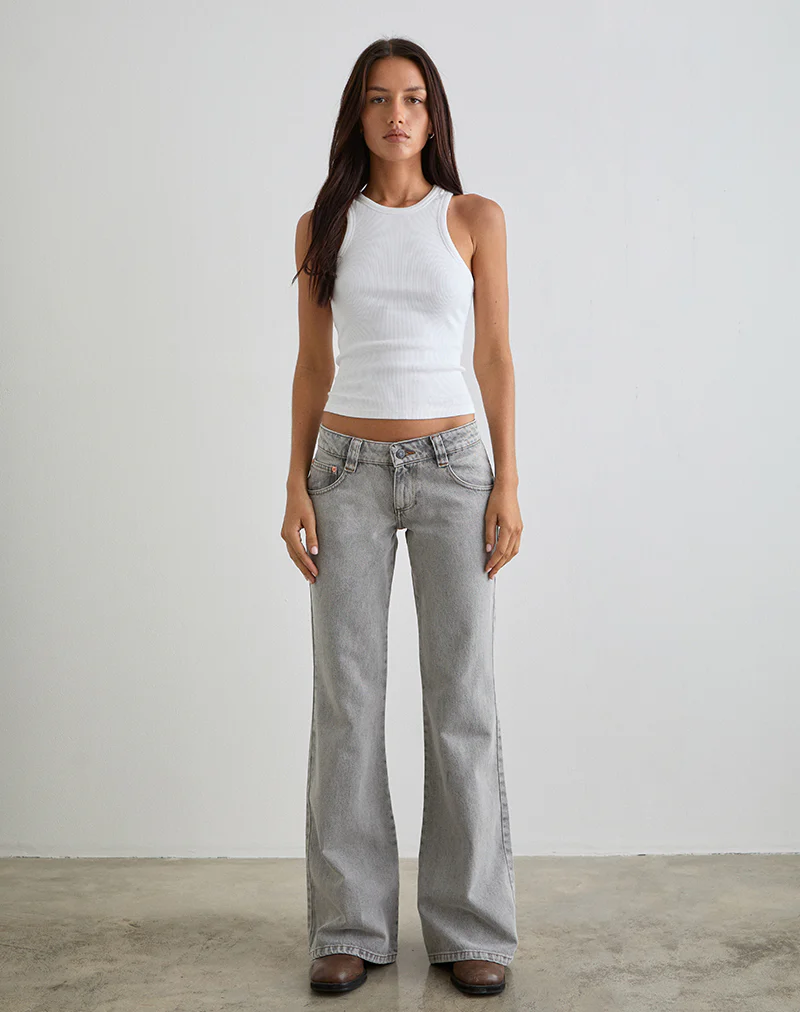 Bell Bottom Low Rise Flare Jeans in Bleached Grey - Image 3