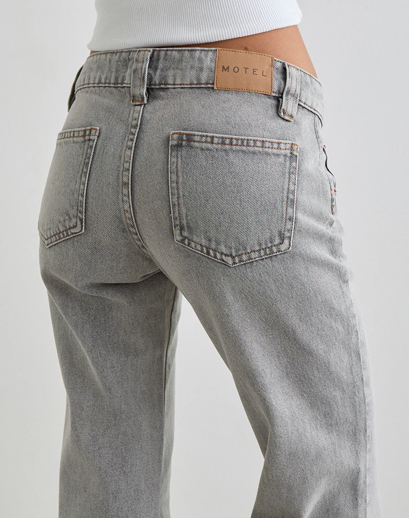 Bell Bottom Low Rise Flare Jeans in Bleached Grey - Image 4