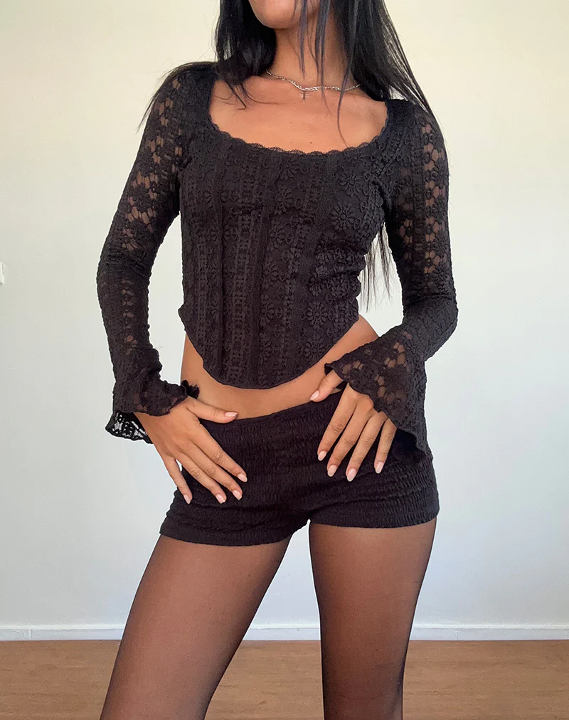 Belle Long Sleeve Top in Regal Lace Black - Image 2