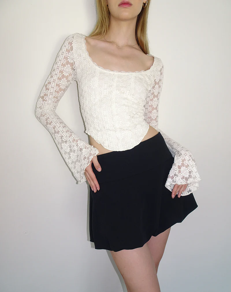 Belle Long Sleeve Top in Regal Lace Ivory - Image 5