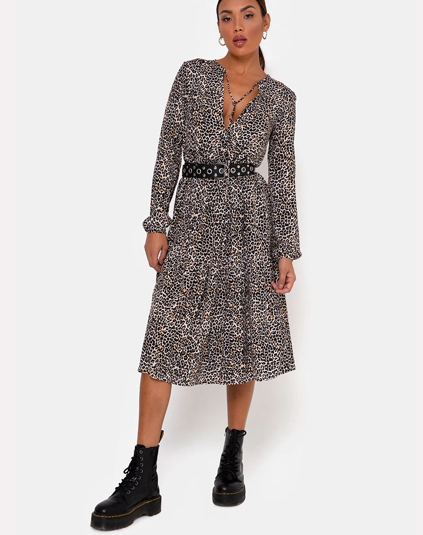 Bello Midi Dress in Rar Leopard Brown - Image 3