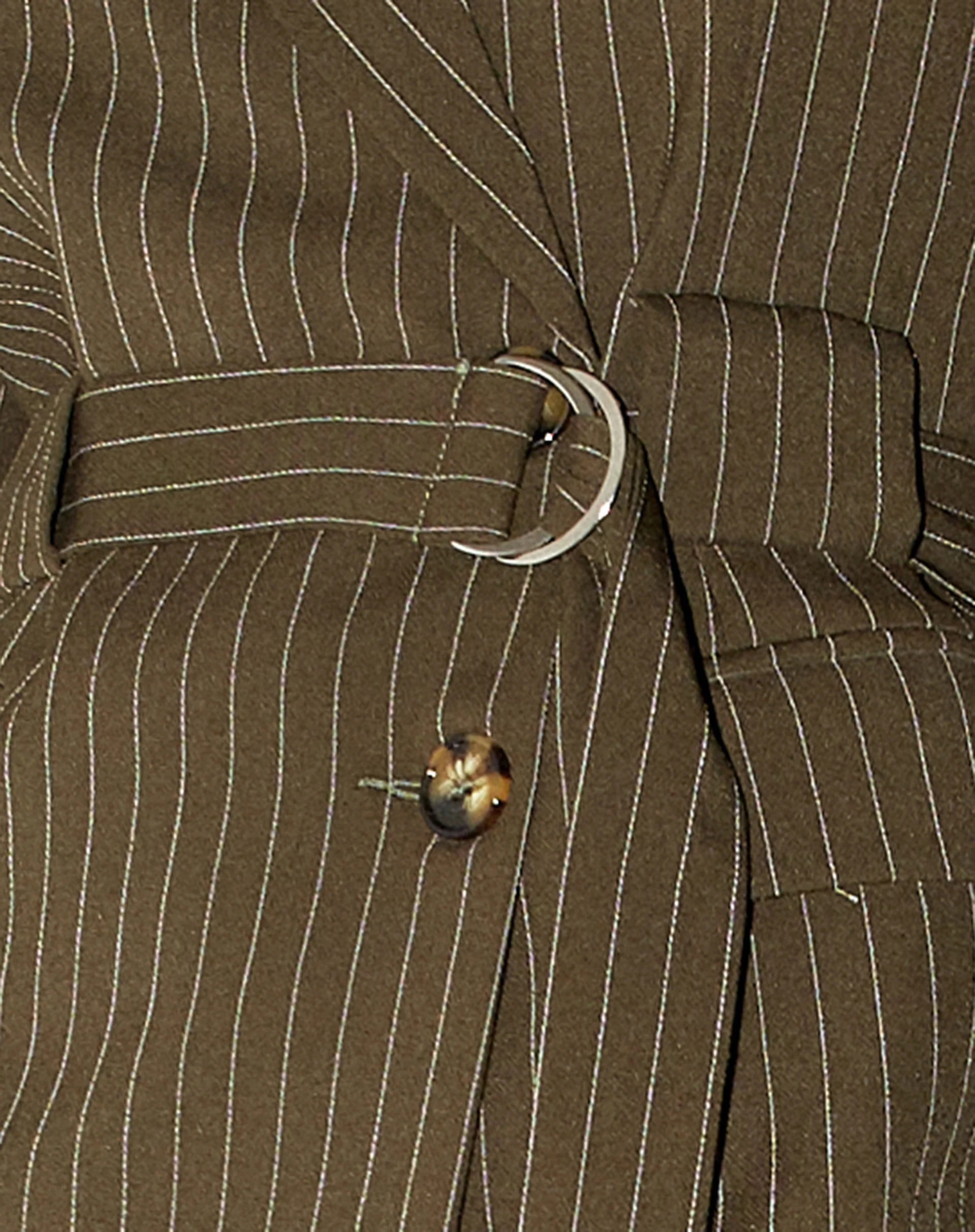 Belted Blazer in Pinstripe Khaki - Image 6