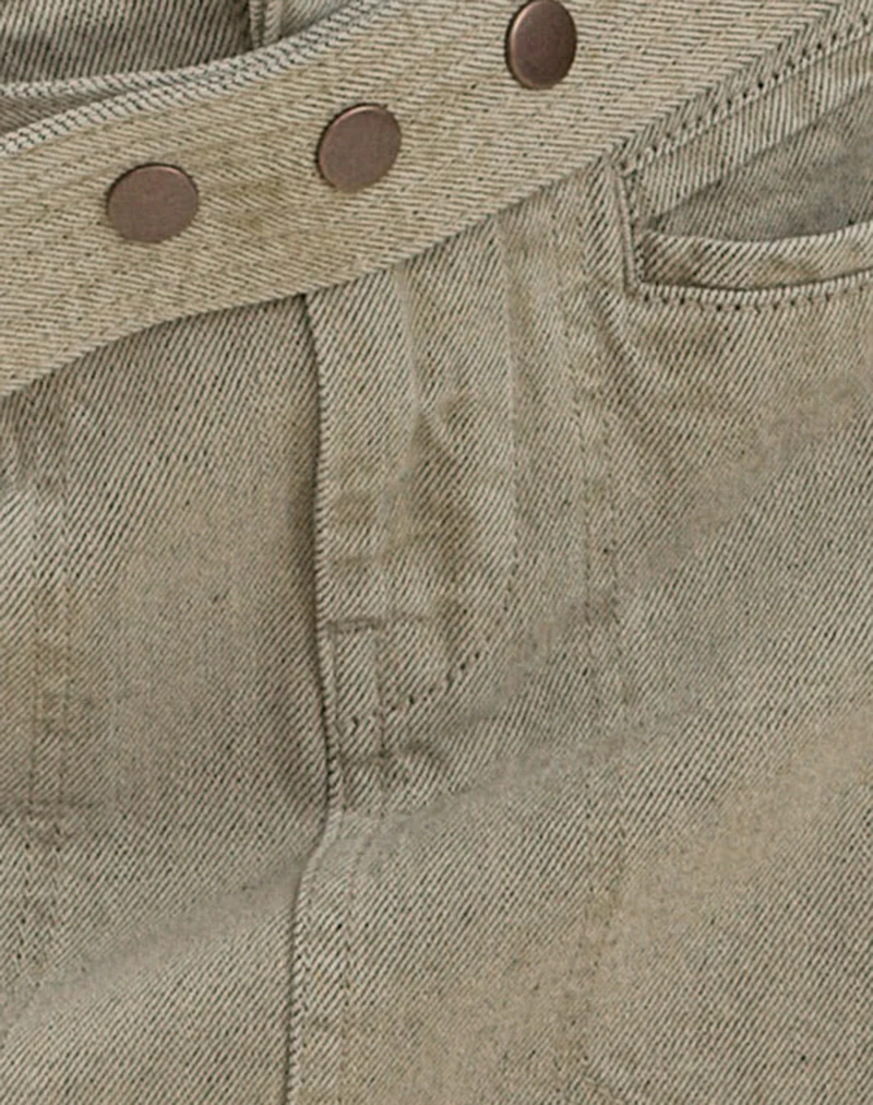 Belted Denim Mini Skirt in Oat - Image 6