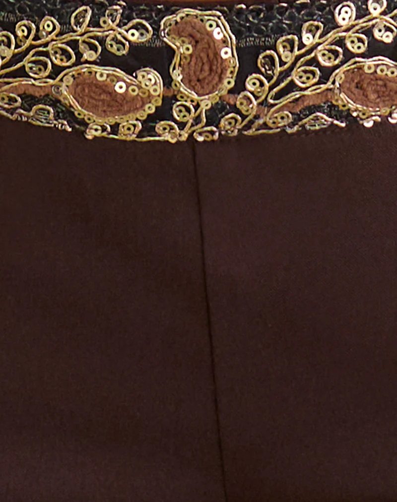 Belvani Mini Short in Brown with Embroidered Sequin Trim - Image 5
