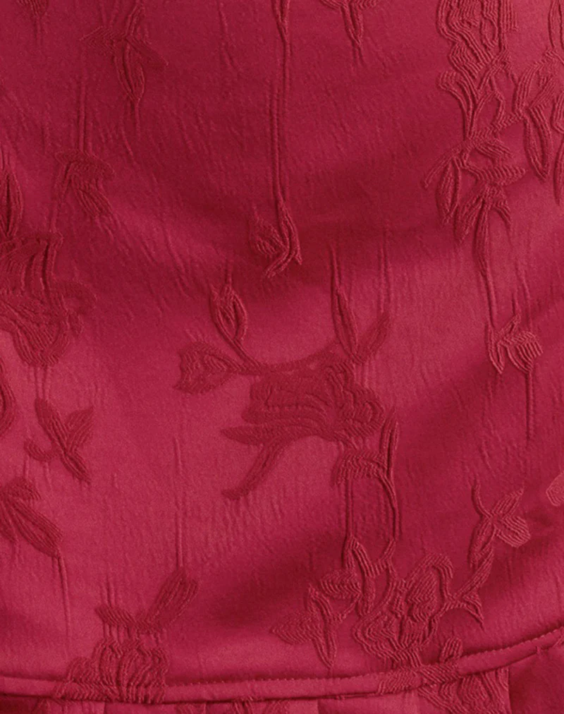 Benian Mini Dress in Satin Jacquard Red - Image 6