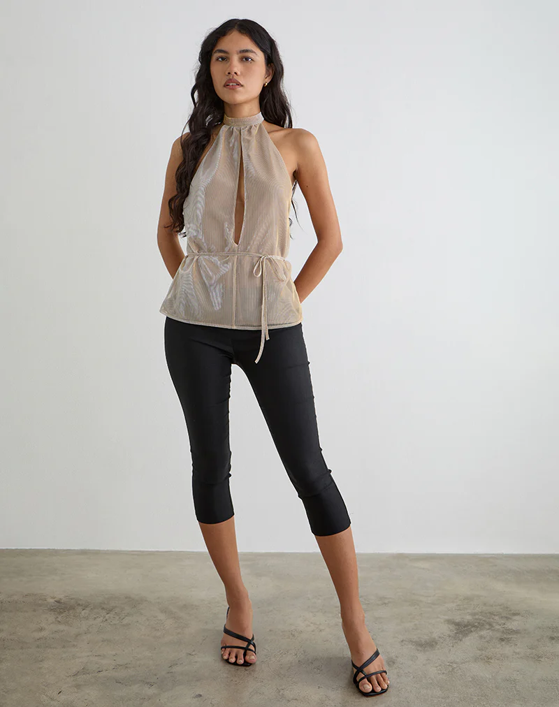 Benicia High Neck Keyhole Top in Gold - Image 4