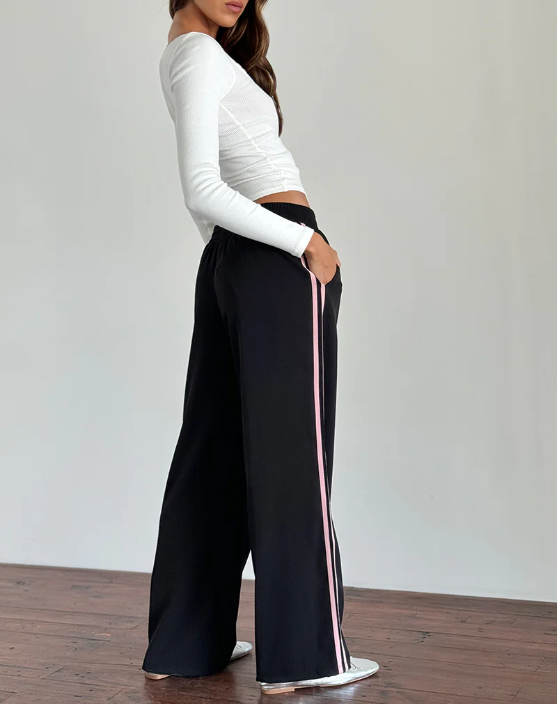 Bennett Trouser in Black with Pink Side Stripe - Image 3