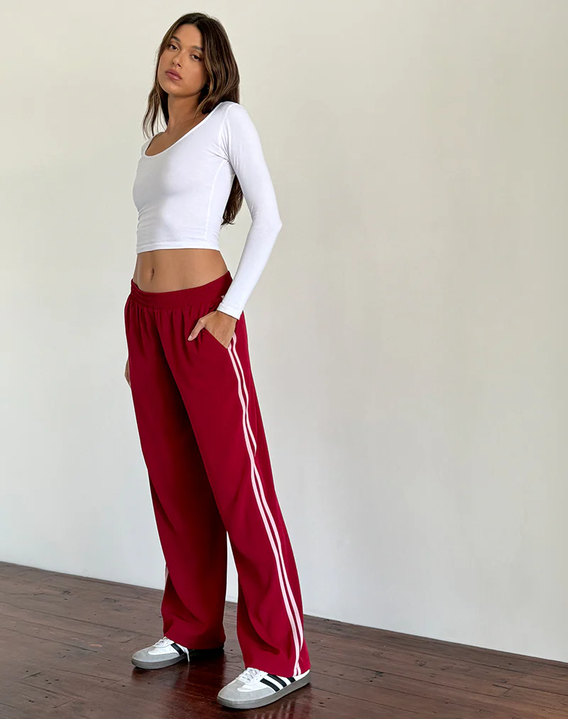 Bennett Wide Leg Trouser in Tailoring Red with Pink Stripe - Image 2