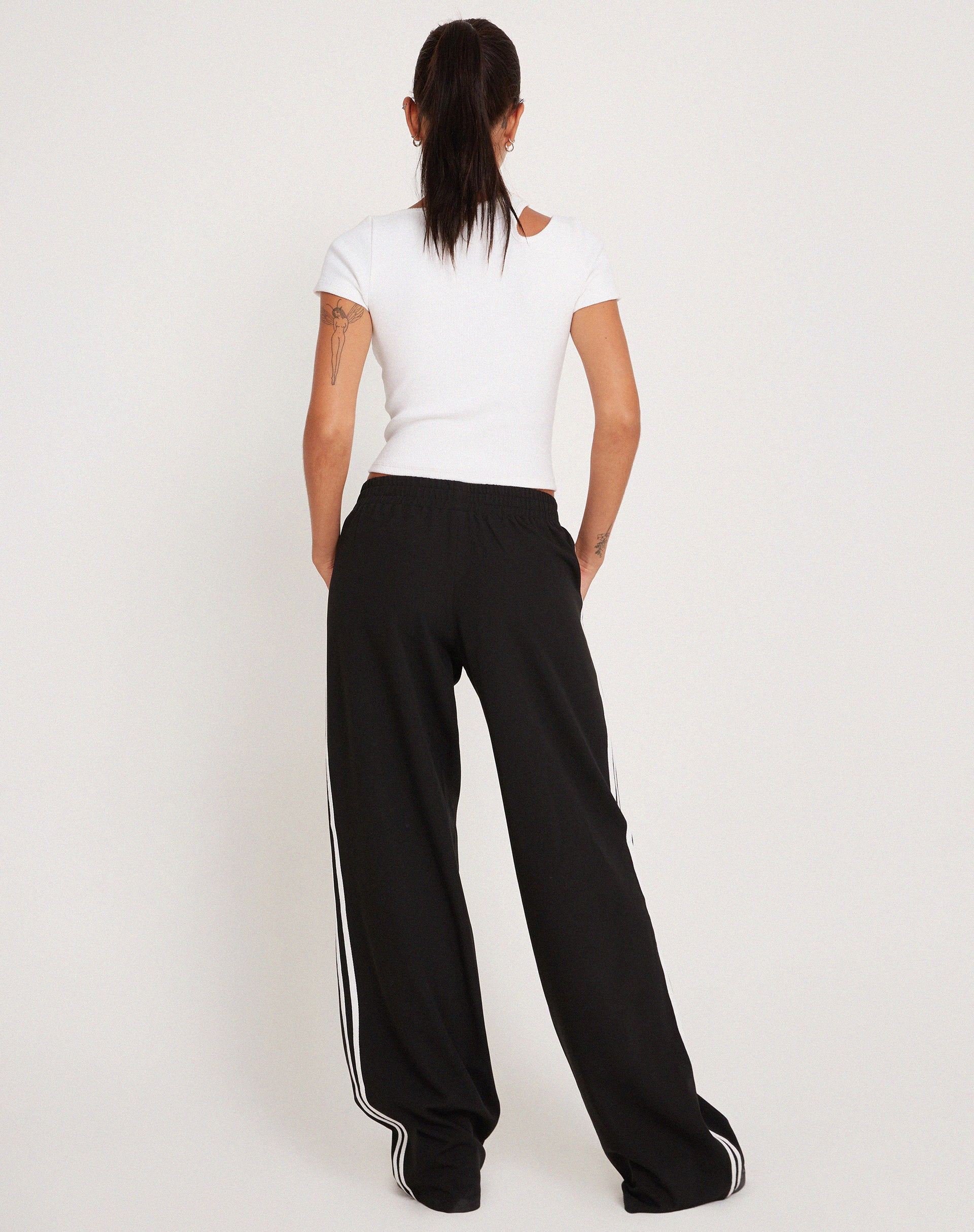 Bennett Wide Leg Trouser in Tailoring Black with White Stripe - Image 4