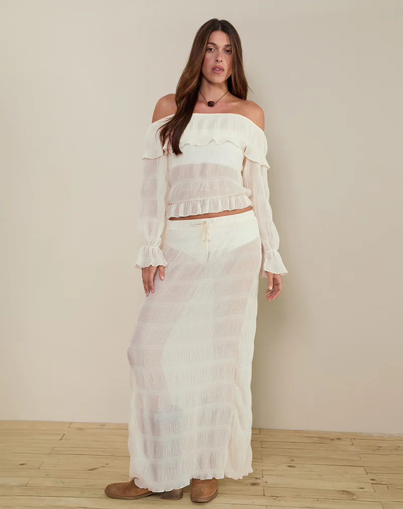 Bente Unlined Maxi Skirt in Chiffon Plisse Ivory - Image 2