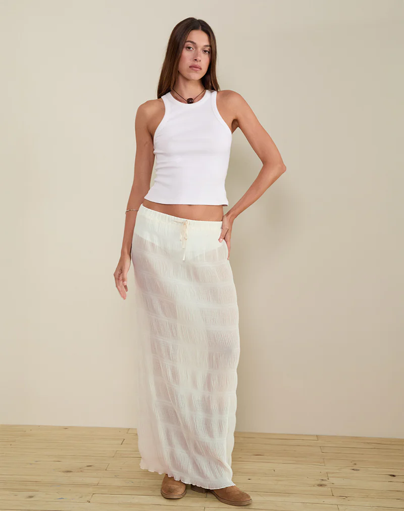 Bente Unlined Maxi Skirt in Chiffon Plisse Ivory - Image 4