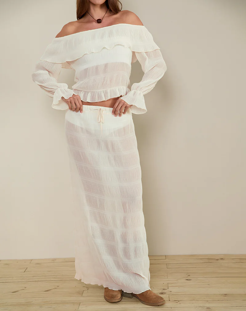 Bente Unlined Maxi Skirt in Chiffon Plisse Ivory - Image 5